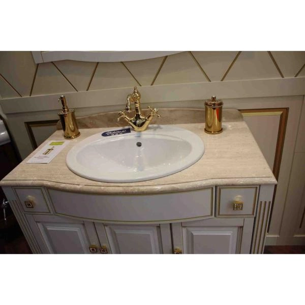 Тумба под раковину/мраморную столешницу Opadiris ЛАУРА 100 Белый без патины/swarovski хром