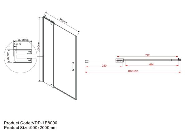 Душевая дверь Vincea Extra VDP-1E8090CG, 800/900, хром, стекло тонированное