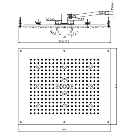 BOSSINI Dream Верхний душ 570 x 470 мм, с 8 LED RGB, 2 режима (дождь, распыление), блок питания/управления, Cromoterapia, цвет: хром