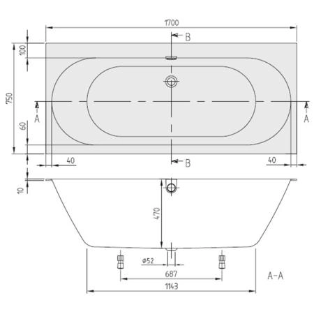 Villeroy&Boch Oberon 2.0 Ванна встраиваемая, 170x75 см, прямоугольная, слив-перелив хром в комплекте , цвет: белый
