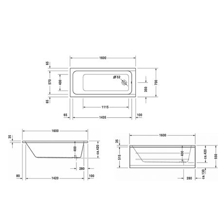 Duravit D-Code Ванна акриловая 160х70x40см, встраиваемая, с 1 наклоном для спины, выпуск в зоне ног, цвет: белый