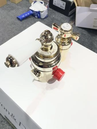 Devon Термостат наружнего монтажа, для душевой для стойки MARK318/2/MARK618, с ручкой белой, цвет: золото светлое