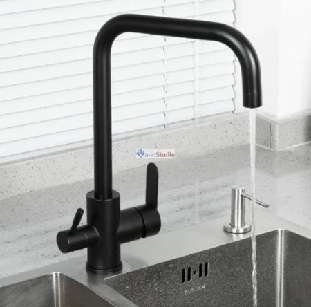 Смеситель для кухни Frap F43801-6 с краном для фильтр/воды черный