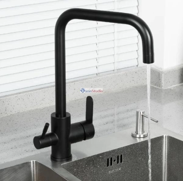 Смеситель для кухни Frap F43801-6 с краном для фильтр/воды черный