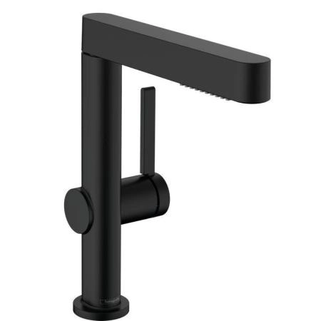 Смеситель Hansgrohe 76063670 Finoris для раковины 229 мм, PushOpen, выдвижной Г излив, 2 режима черный матовый