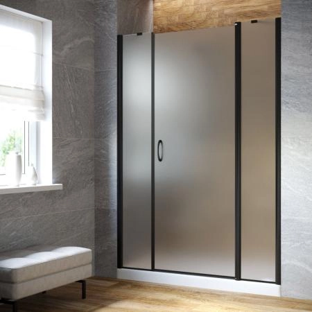 Душевая дверь Vegas-glass EP-2F LUX 150 02М 10 R, профиль черный матовый, стекло сатин