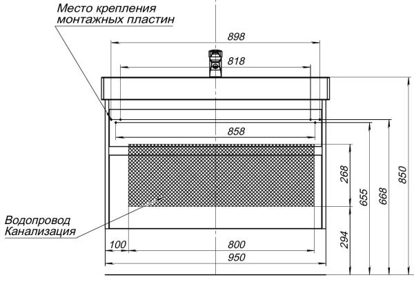 Тумба под раковину Aquanet Nova Lite 100 (SLIM SYNERGY) дуб рошелье, 2 ящика