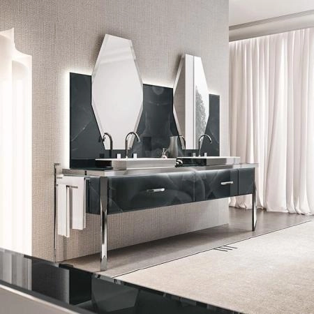 VITAGE milldue edition HILTON 06 Комплект мебели 226х56х77см напольный, 2 раковины, 2 зеркала, с подсветкой, цвет: onice smoke/полированная сталь