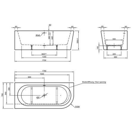 Knief Wall Corner R Ванна акриловая угловая в левый угол 180х80х60см, щелевой перелив, цвет: белый