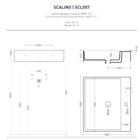 Artceram Scalino Раковина накладная 55х48см, с 1 отв.,  с переливом, цвет: черный матовый