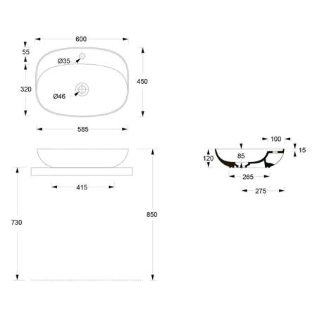 Alice Form Oval Раковина 60x45х12см., накладная, 1 отв., цвет: белый глянцевый