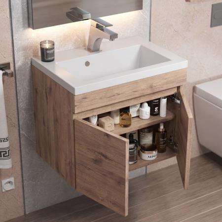 Тумба под раковину для ванной Uperwood Eva, 50 см, подвесная, Крафт Табачный, с дверцами