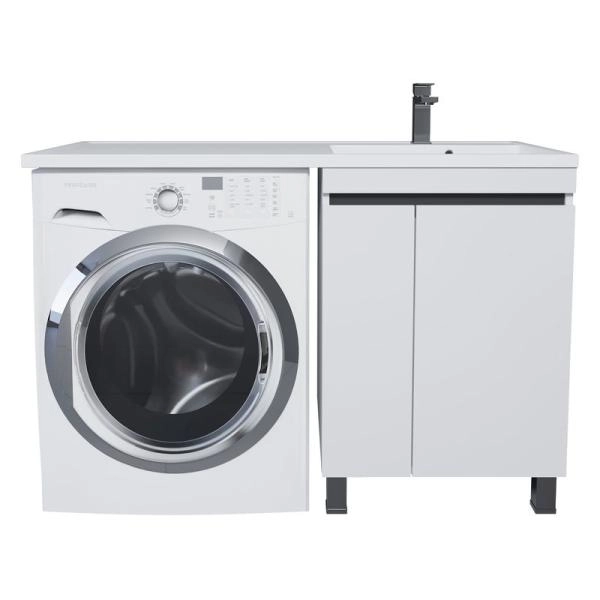 Тумба под стиральную машину Uperwood Magenta, 50 см, напольная, белая/графит, с дверцами