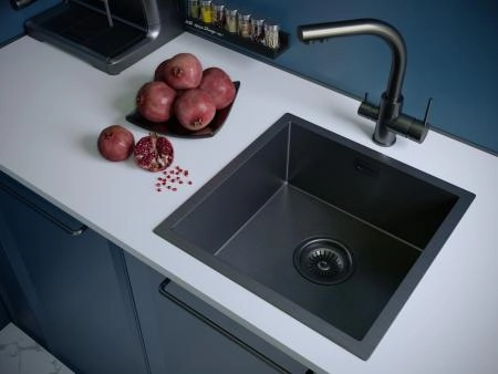Кухонная мойка Paulmark ALLER PM904444-GM вороненая сталь 440х440мм нерж. Сталь