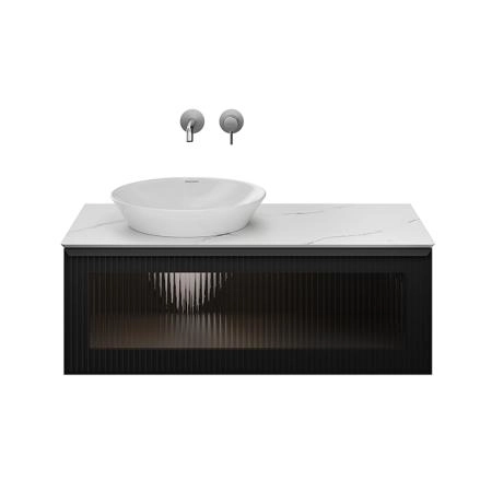 Kerama Marazzi ICONICO Тумба подвесная 100 с рифленым стеклом, 1 ящик, со столешницей, цвет: черный