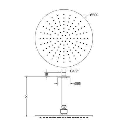 Gessi Inciso Shower  Потолочная душевая головка шарнирная с защитой налёта , 1/2",Ø300 мм. цвет: black XL