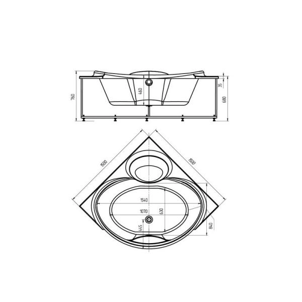 Ванна АКВАТЕК Эпсилон 150x150 без гидромассажа с фронтальным экраном