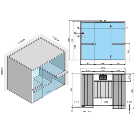 Effegibi Air 80 Био-Сауна 247x182x213см, угловая SX, цвет: осина термообработанная