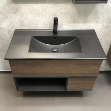 Тумба с черной раковиной Comforty Франкфурт-90 дуб шоколадно-коричневый