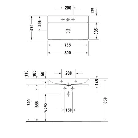 Duravit DuraSquare Раковина накладная 80x47см., с 1 отв., без перелива, цвет: белый