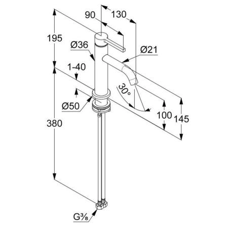 Смеситель KLUDI NOVA FONTE Pura для умывальника 100; без донного клапана; чёрный мат