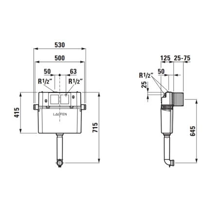 Laufen Installation System LIS бачок скрытый 53x20x72см для напольного унитаза, двойной смыв 6/3 л