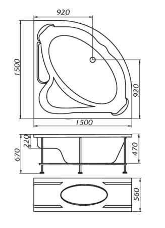 Акриловая ванна 1Marka Ibiza 150х150 см без гидромассажа