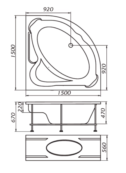 Акриловая ванна 1Marka Ibiza 150х150 см без гидромассажа
