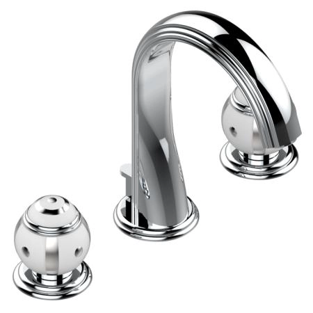 THG Ithaque decor platine Смеситель для раковины, 3 отв., цвет: хром/платина/белый фарфор