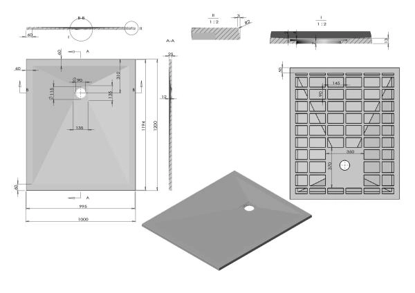 Поддон для душа Vincea из искусственного камня VST-4SR1012A,1200*1000*25, антрацит
