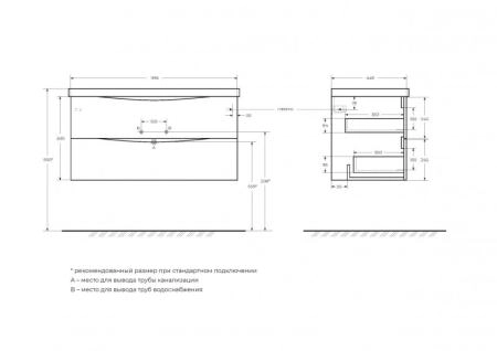 Тумба под раковину Belbagno MARINO Nero Lucido подвесная 1000x445x500 MARINO-1000-2C-SO-NL-P