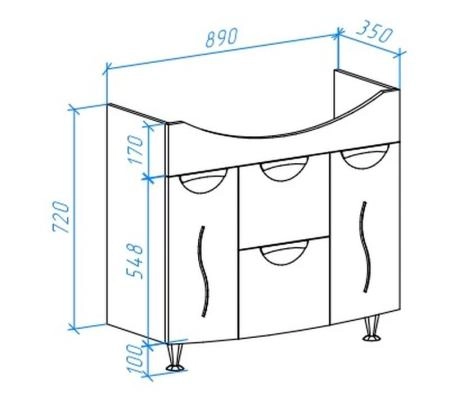 Тумба под раковину Bellezza Глория 85 с 1 ящ. с б/к (Стиль) белая