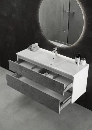 Тумба SANVIT Кубэ-2 ЛОФТ 100 подвесная Бетон Урбан Грей/белый гл. без раковины