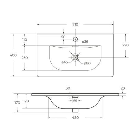 керамическая Раковина Белый 510х390x170 мм BB500/390ETL