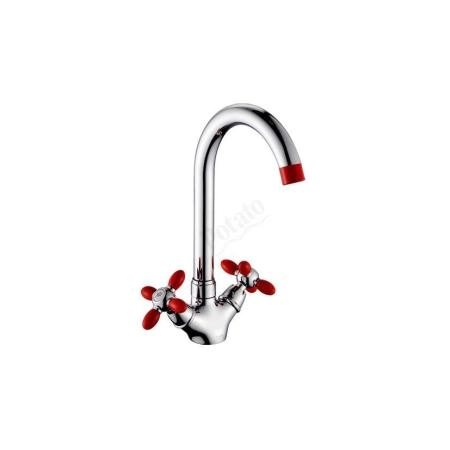 Смеситель Potato Р4471-5 для кухни с высоким изливом, хром-красный