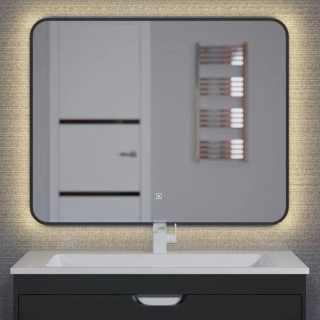 Зеркало для ванной с подсветкой Uperwood Modul 100*80 см, сенсорная кнопка, антизапотевание, прямоугольное, черное, теплая подсветка