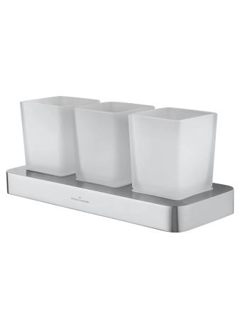 Три стакана для зубных щеток с держателем WONZON & WOGHAND LOTTE, Хром (WW-8338)