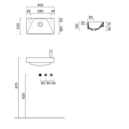Catalano Comfort Раковина 40x23см, без отв., цвет: белый глянцевый