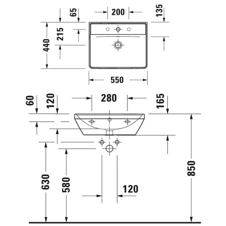 Duravit D-Neo Раковина накладная 55х44см, с переливом, с 1 отв., цвет: белый