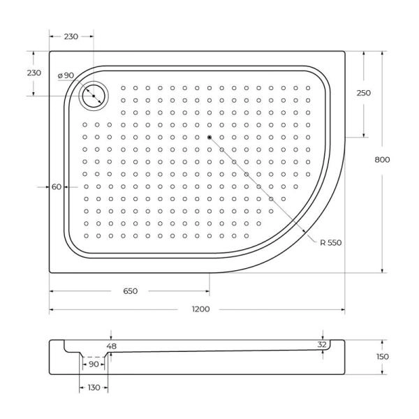 Поддон для душа BelBagno 120x80 асимметричный акрил TRAY-BB-RH-120/80-550-15-W-L
