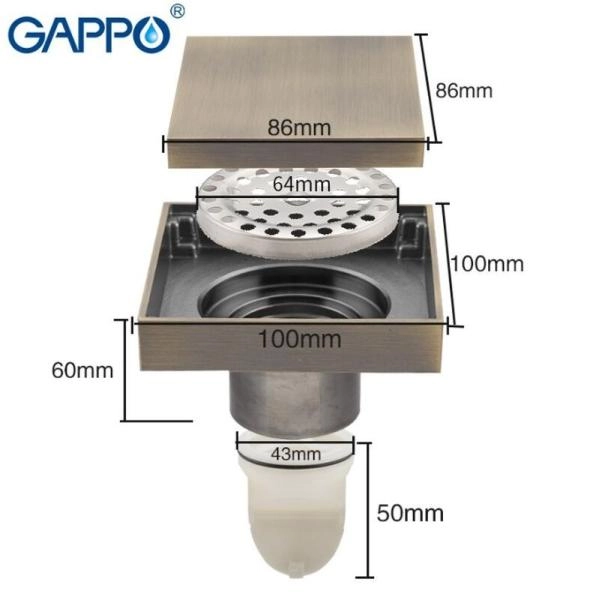 Душевой трап Gappo G81005-4 бронза 100x100мм