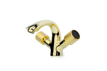 Смеситель для умывальника Boheme ROYAL CRYSTAL Black, золото_Комплект 291-Royal/CRST black
