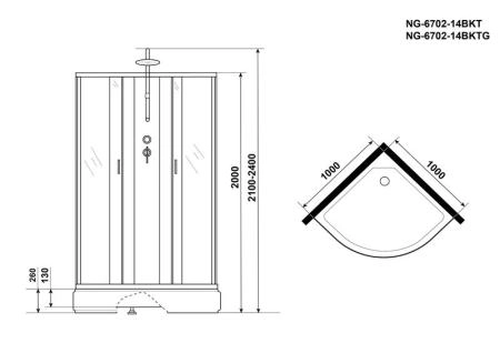 Душевая кабина Niagara NG-6702-14BKT 1000х1000х2100-2400 средний поддон 26см стекло прозрачное черные профиля
