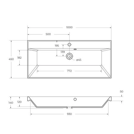 Раковина Belbagno BB1000/450-LV-MR-AST из литьевого мрамора, 1000x450x150