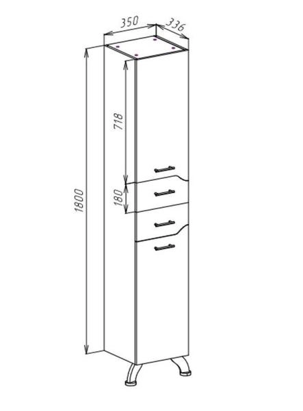 Пенал-35 Bellezza Дрея с 2 ящ. без б/к белый