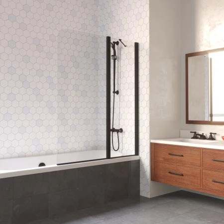 Шторка на ванную Vegas-glass E2V LUX ST 125 02М 01 R, профиль черный матовый, стекло прозрачное