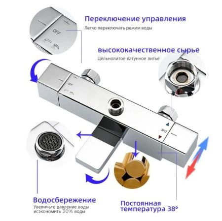 Душевая система Gappo G2418-40 термостат с изливом хром верхний душ 30x30