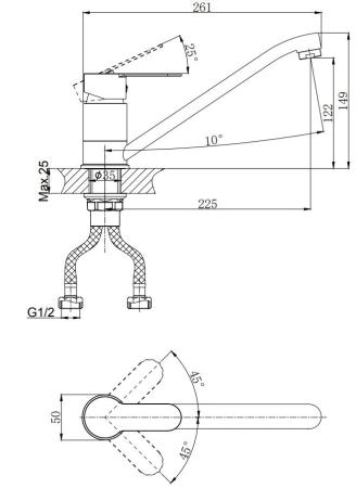 Смеситель для кухни RUSH Tenerife с поворотным изливом (TE2835-26)