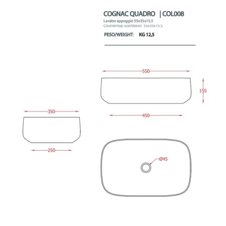 Artceram COGNAC Раковина 55x35х15.5 см, без отв., накладная, без перелива, цвет: черный глянцевый