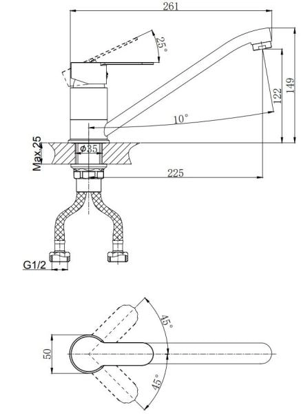 Смеситель для кухни RUSH Tenerife с поворотным изливом (TE2835-26)